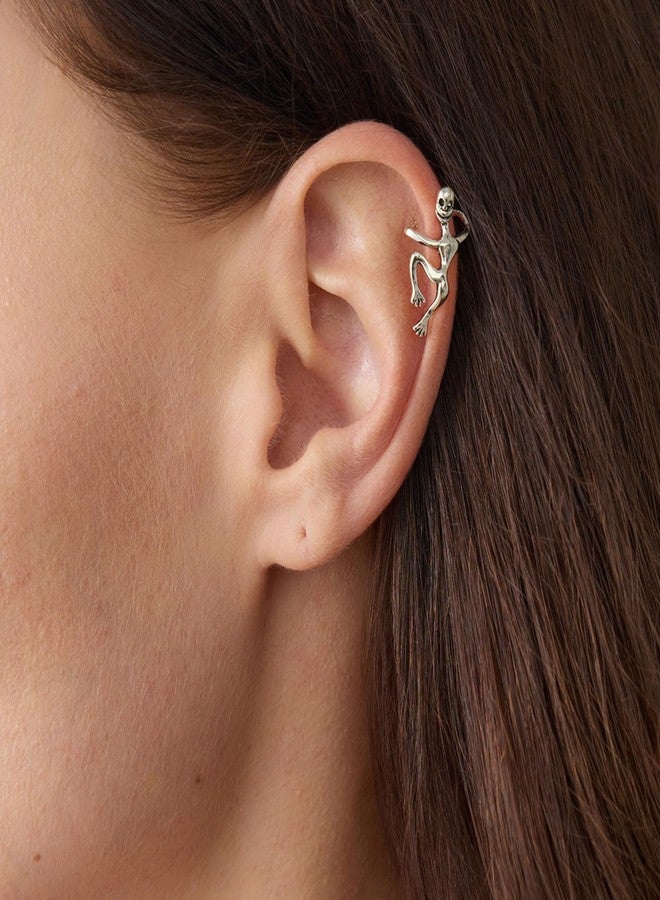 JWZMB Skull Ear Cuff - Gothic Halloween Non-Piercing Ear Clip Black Silver - Adjustable Punk Skeleton Cartilage Accessory (Silver) - Image 4